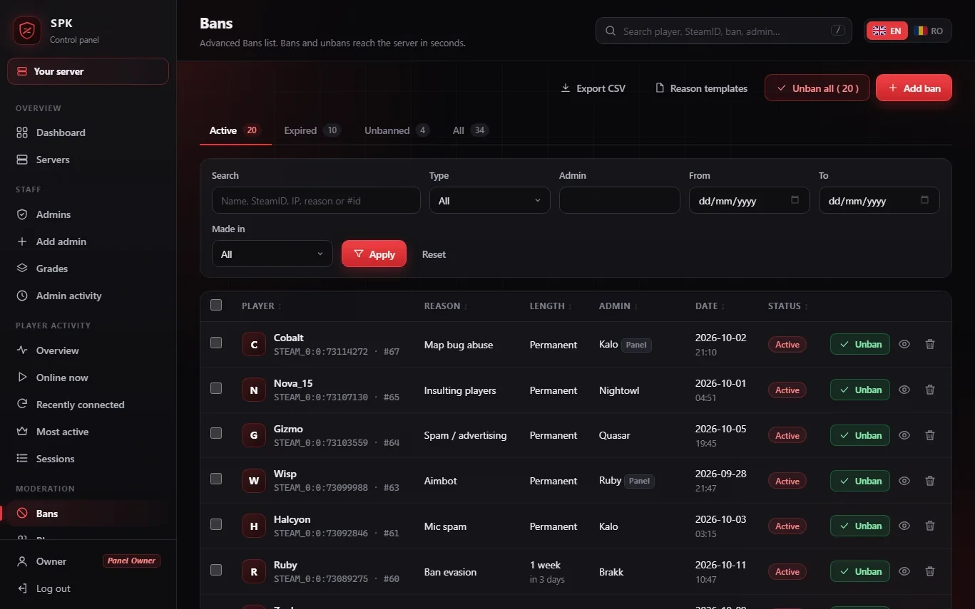 SPK Panel for Public Servers - Bans